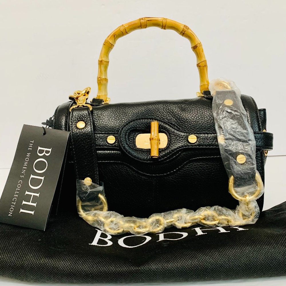 BODHI PEBBLED LEATHER AND BAMBOO SMALL SHOULDER BAG WITH DUST BAG